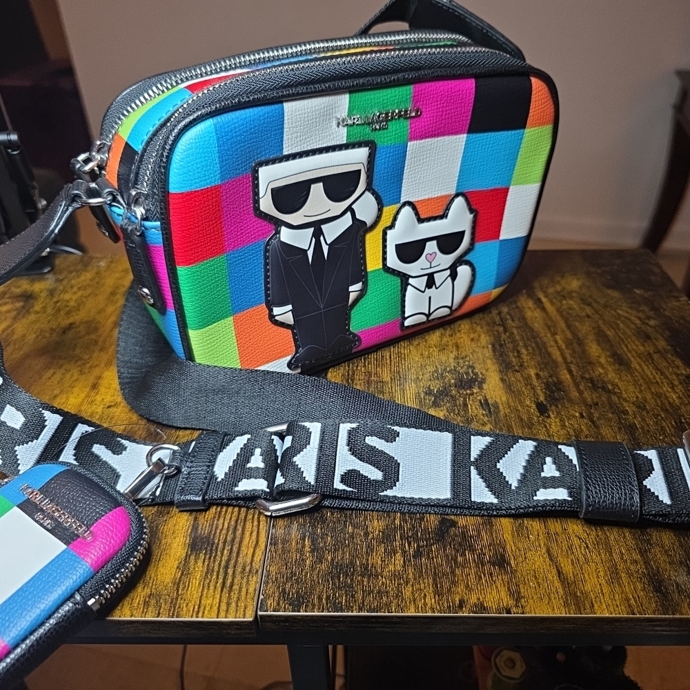 KARL LAGERFELD PARIS MAYBELLE CAMERA CROSSBODY BAG MULTI COLOR W KARL CAT